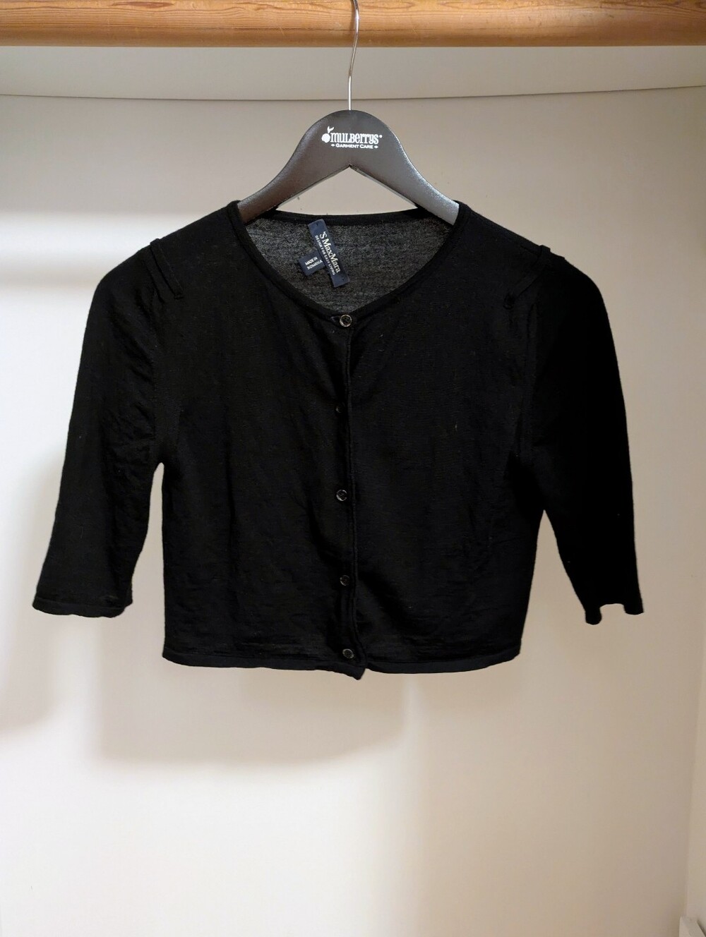 Girls' Black Cropped Button-Front Cardigan - Kids Shirt & Top